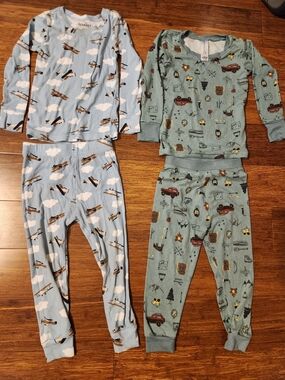 Set Of 2 Boys Long Sleeve Pajamas- Airplane And Camping Adventure Kids Sleep, 3T